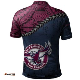 Manly Warringah Sea Eagles Polo Shirt Grunge Polynesian Tattoo - NRL