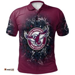 Manly Warringah Sea Eagles Polo Shirt Polynesian Hibiscus Tropical Vintage  - NRL