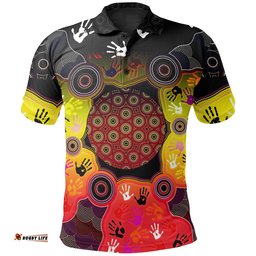 C.W. Nannup Aboriginal Polo Shirt, Indigenous Circle Dot Painting Hand Art