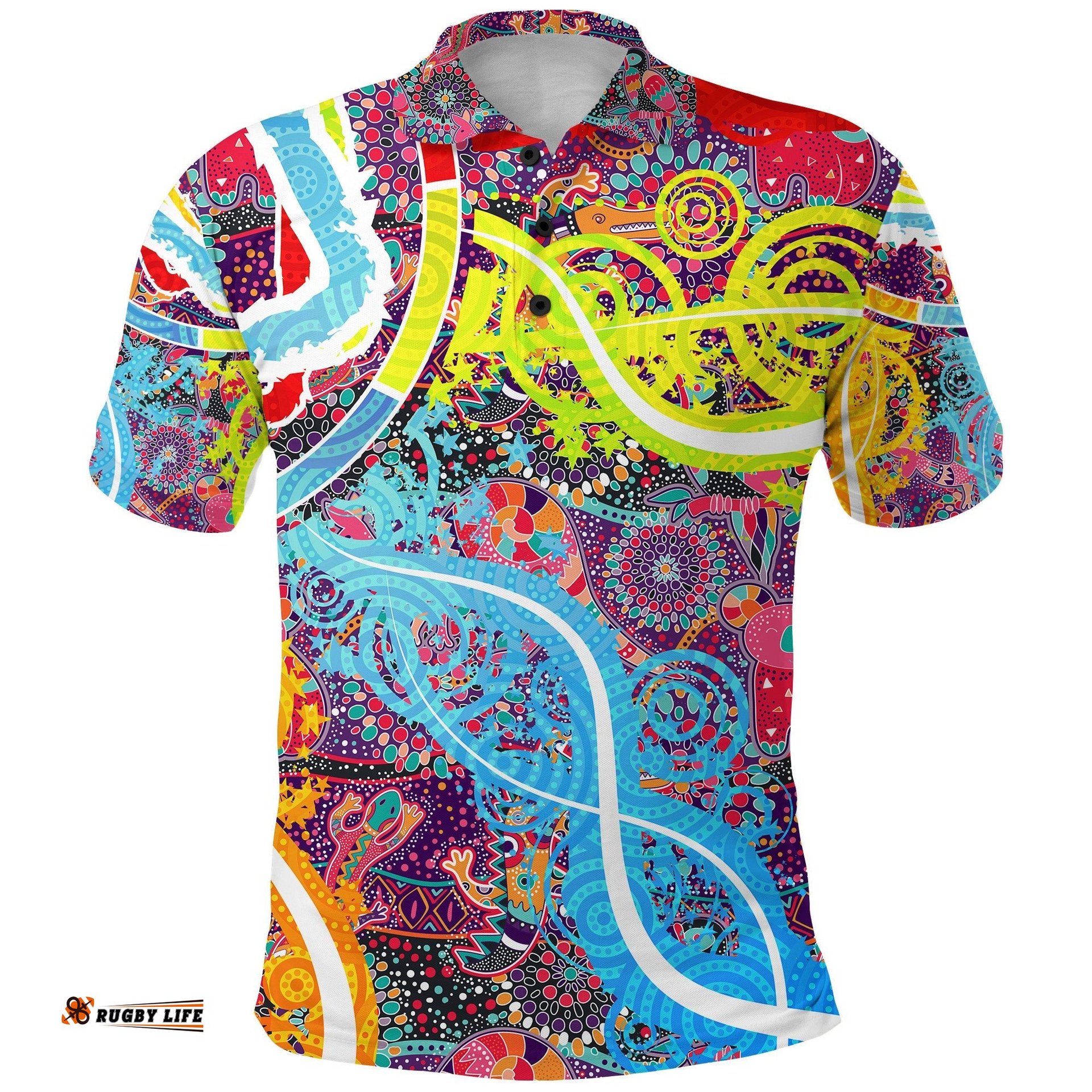Custom Personalised Aboriginal Art Colorful Vibes Polo Shirt Indigenous