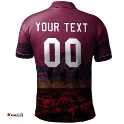 Manly Warringah Sea Eagles Polo Shirt Personalized Aboriginal Rugby Anzac Day Poppy With Soldiers - NRL