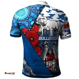Bulldogs Rugby Aboriginal Anzac Polo Shirt - Remembrance Indigenous With Poppy - NRL