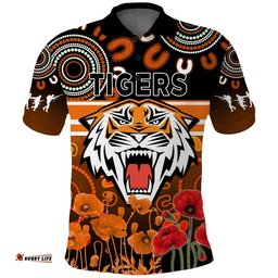 Custom Text and Number Wests Tigers Anzac 2022 Polo Shirt Aboriginal Lest We Forget