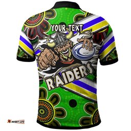 Raiders Rugby Polo Shirt - Custom Raiders With Rugby Ball Aboriginal Art Personalised Player And Number Polo Shirt