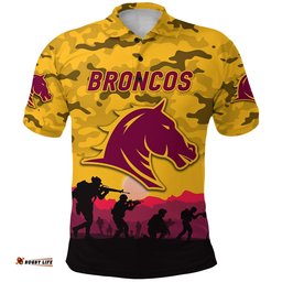 Custom Personalised Broncos ANZAC Polo Shirt Simple Style - Gold