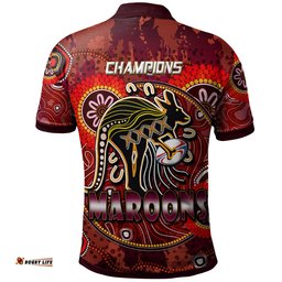Maroons Rugby Polo Shirt - Custom Maroons Kangaroo With Aboriginal Style Of Dot Painting Personalised Player And Number Polo Shirt