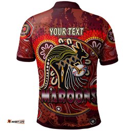 Maroons Rugby Polo Shirt - Custom Maroons Kangaroo With Aboriginal Style Of Dot Painting Personalised Player And Number Polo Shirt