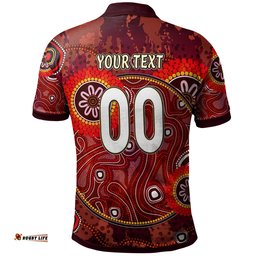 Maroons Rugby Polo Shirt - Custom Maroons Kangaroo With Aboriginal Style Of Dot Painting Personalised Player And Number Polo Shirt