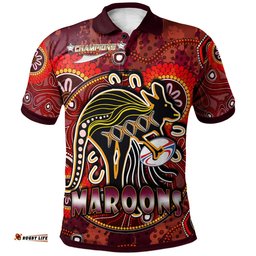 Maroons Rugby Polo Shirt - Custom Maroons Kangaroo With Aboriginal Style Of Dot Painting Personalised Player And Number Polo Shirt