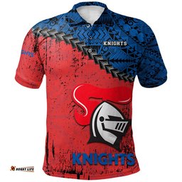 Newcastle Knights Polo Shirt Grunge Polynesian Tattoo - NRL