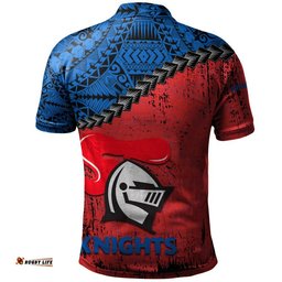 Newcastle Knights Polo Shirt Grunge Polynesian Tattoo - NRL