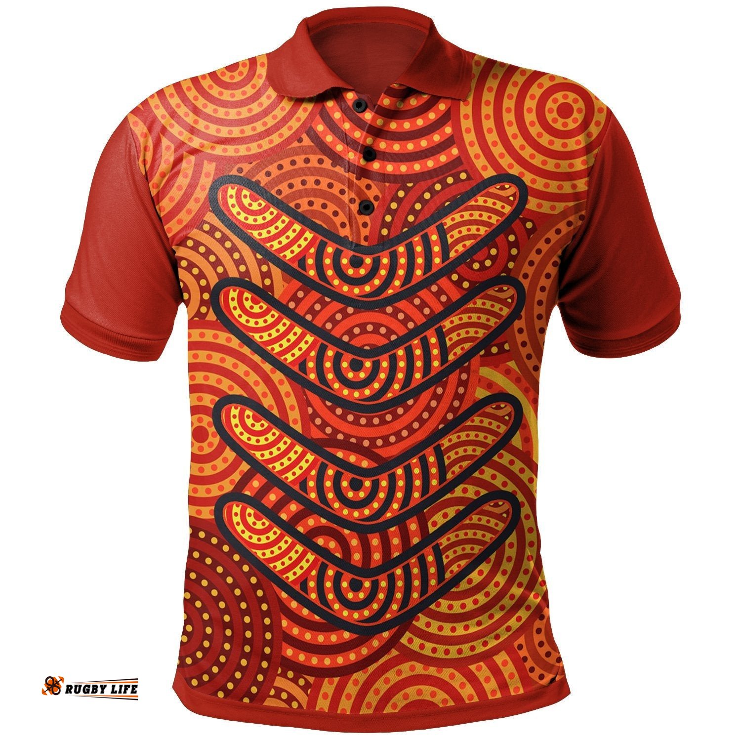 Aboriginal Polo Shirts - Aboriginal Boomerangs And Dot Circle