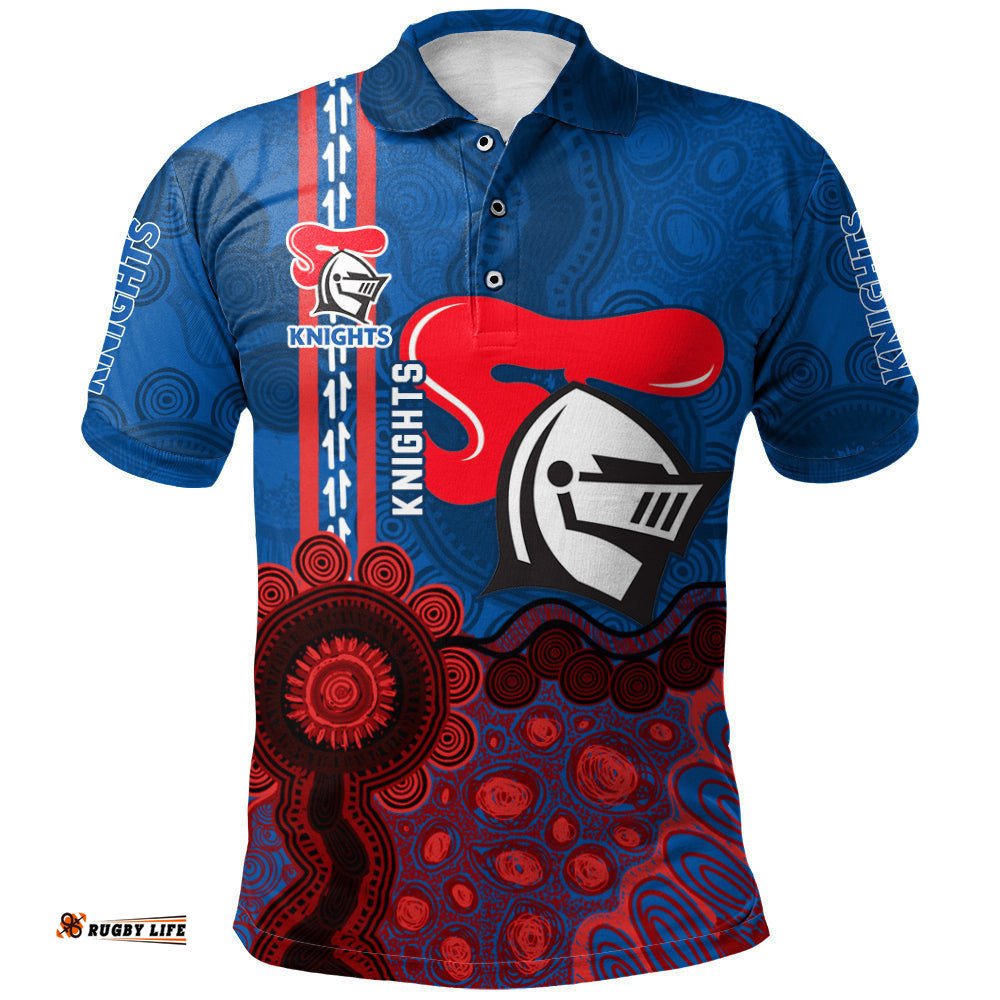 Newcastle Knights Aboriginal Polo Shirt Rugby Indigenous Kangaroo Tracks - NRL