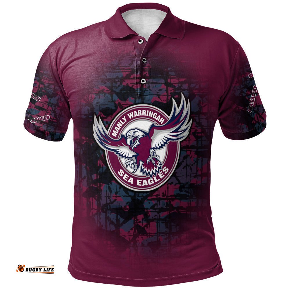 Manly Warringah Sea Eagles Polo Shirt Camouflage Vintage - NRL