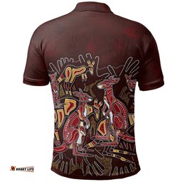 Custom Aboriginal Polo Shirts - Kangaroo family with Hand Art