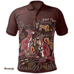 Custom Aboriginal Polo Shirts - Kangaroo family with Hand Art