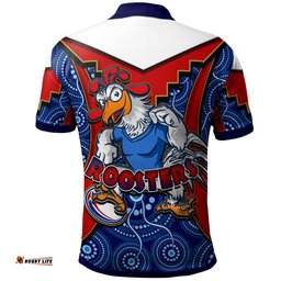 Roosters Rugby Polo Shirt - Custom Rooster With Rugby Ball Aboriginal Dot Painting Personalised Player And Number Polo Shirt