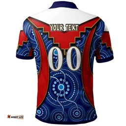 Roosters Rugby Polo Shirt - Custom Rooster With Rugby Ball Aboriginal Dot Painting Personalised Player And Number Polo Shirt