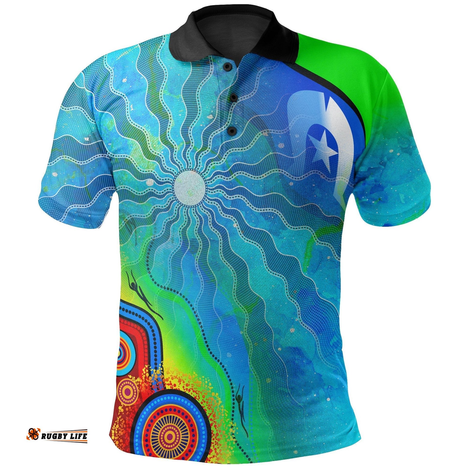 Polo Shirt - Torres Strait Islanders Flag with Aboriginal Patterns Shirt