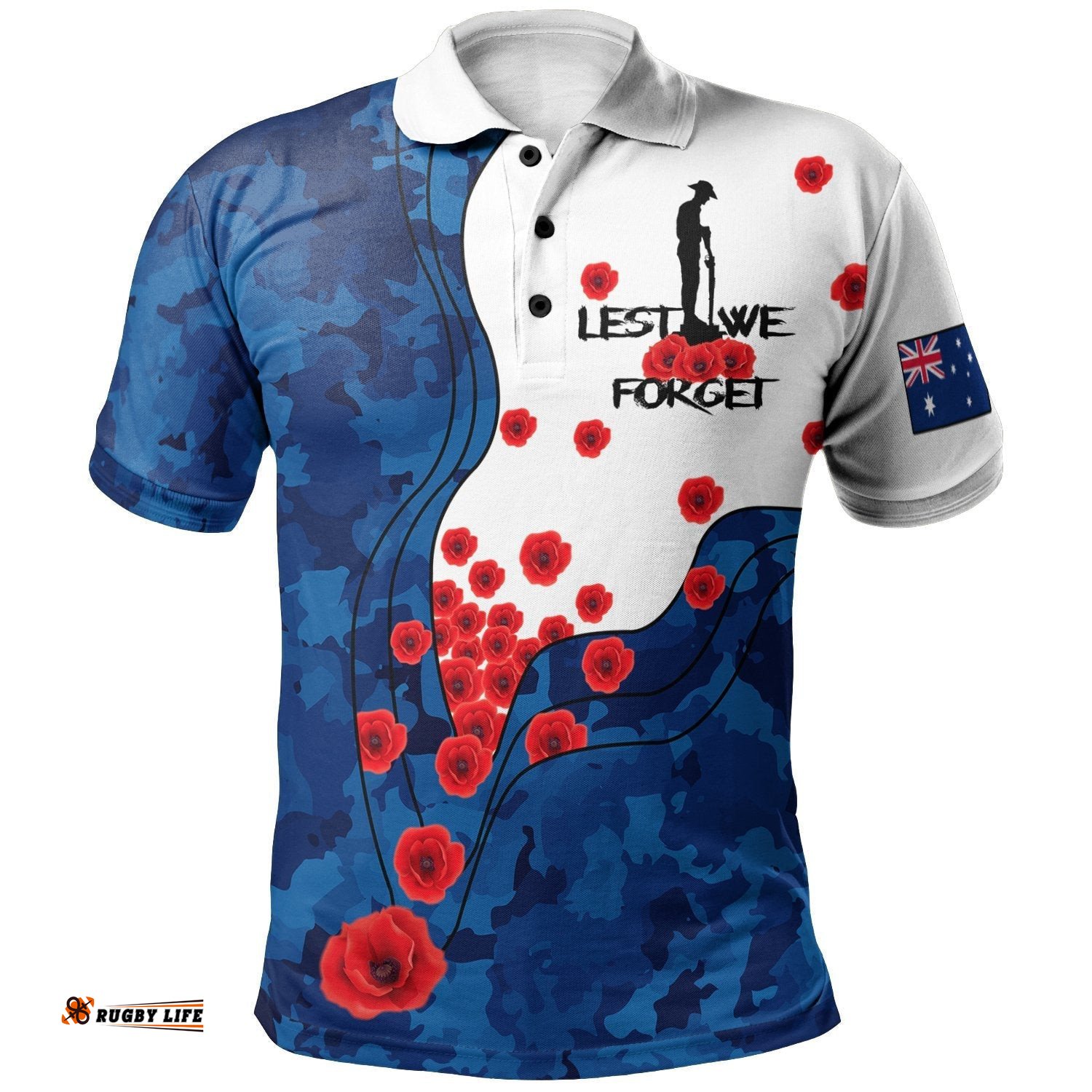 Anzac Lest We Forget Polo Shirt - Australian Flag Color -