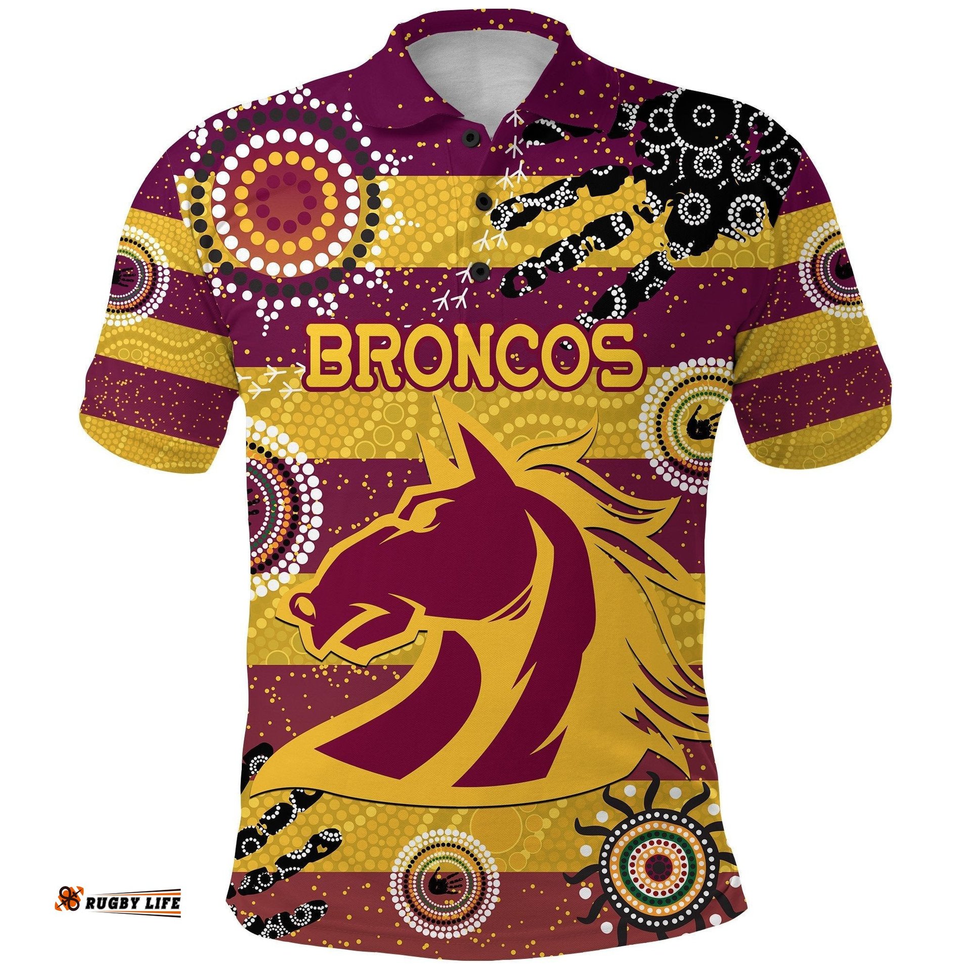 Brisbane Broncos Polo Shirt Indigenous Country Style No.1