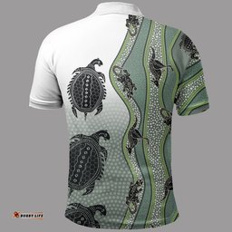 Polo Shirt - Aboriginal with Kangaroo, Lizard, Turtle and Dotted Crooked Stripes Pattern