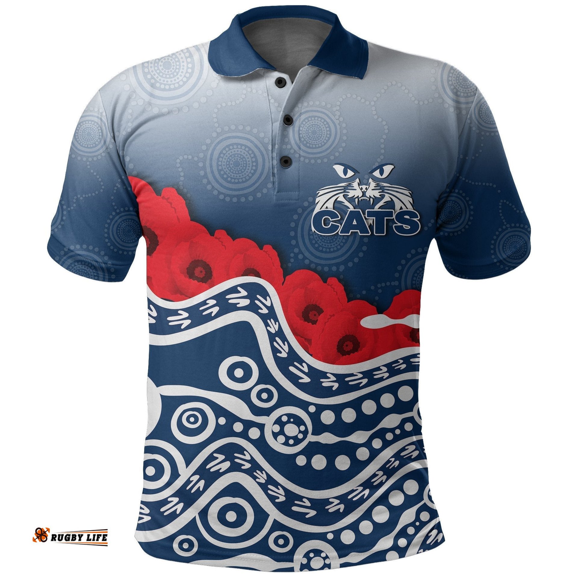 Cats Polo Shirt Anzac Day Poppy Flowers
