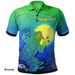 CustomAboriginal Polo Shirts - Indigenous Frog Blue