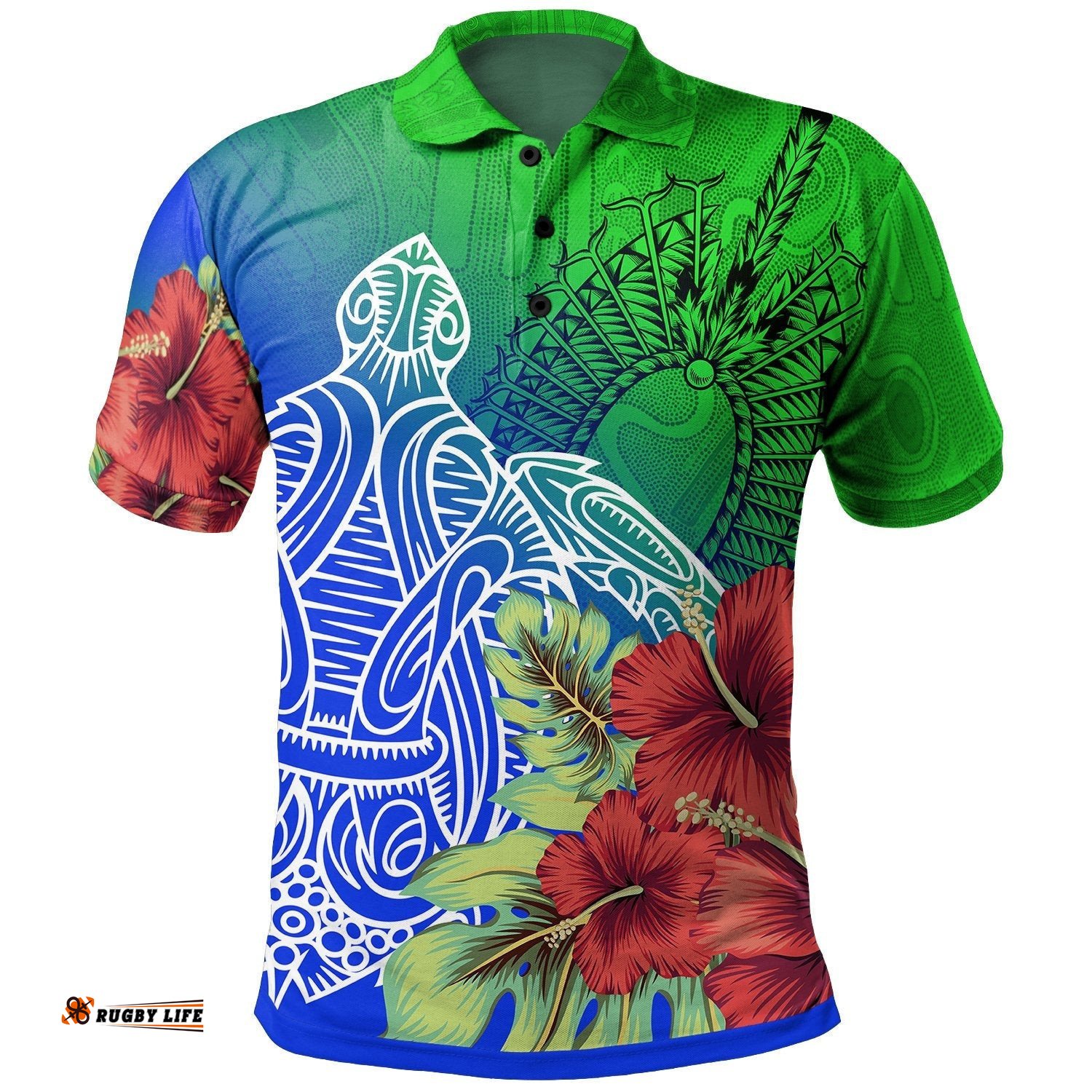 Torres Strait Islanders Polo Adults - Ocean Hibiscus