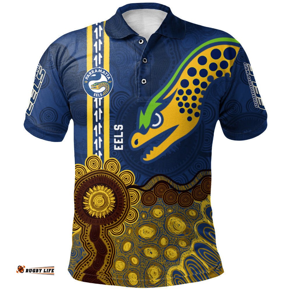 Parramatta Eels Aboriginal Polo Shirt Rugby Indigenous Kangaroo Tracks - NRL
