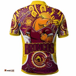 Broncos Rugby Polo Shirt - Custom Brisbane Broncos Mascot With Aboriginal Art Personalised Player And Number Polo Shirt