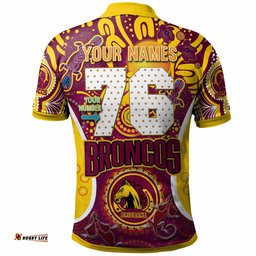 Broncos Rugby Polo Shirt - Custom Brisbane Broncos Mascot With Aboriginal Art Personalised Player And Number Polo Shirt