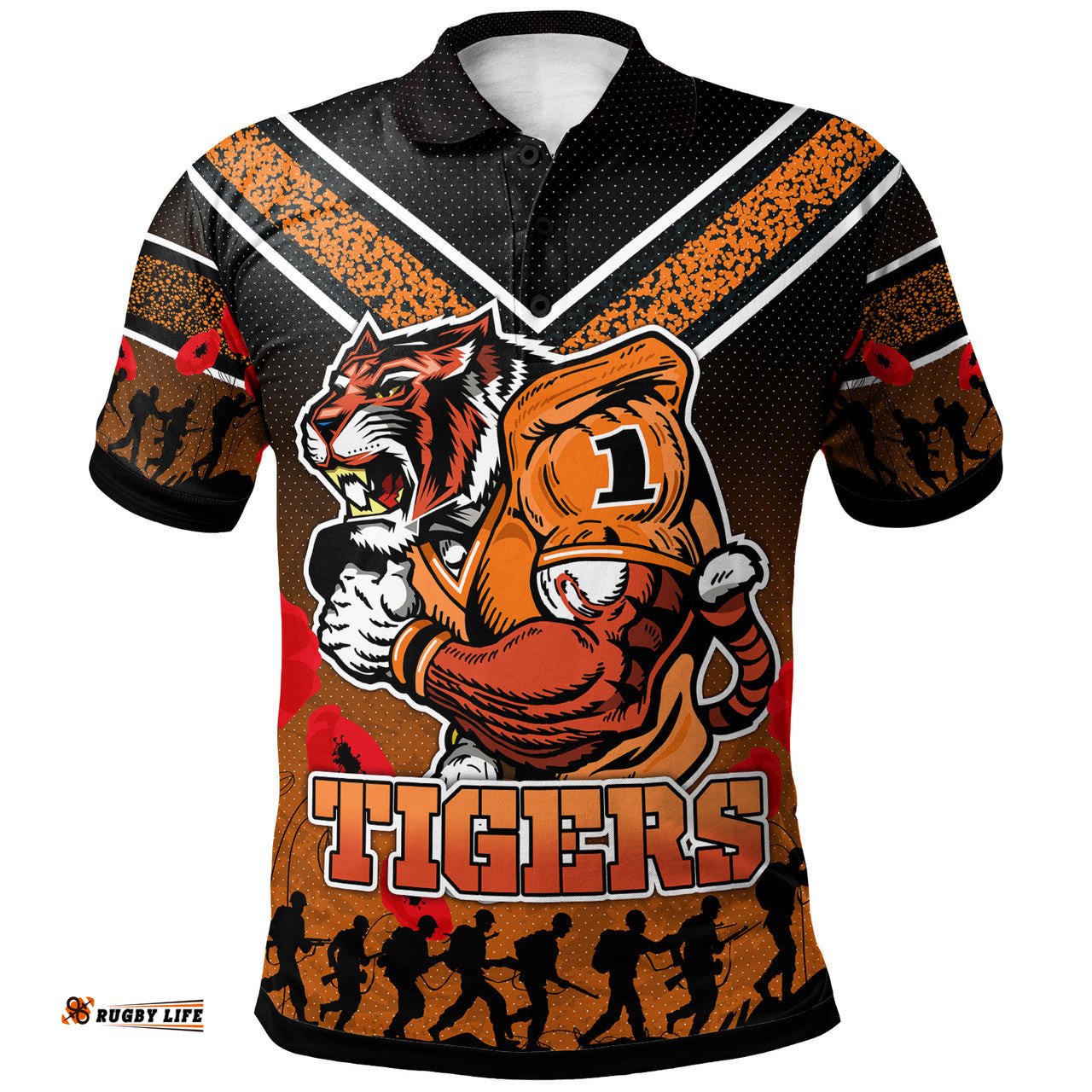 Tigers Rugby Polo Shirt - Custom Anzac Day Tigers Polo Shirt RLT13