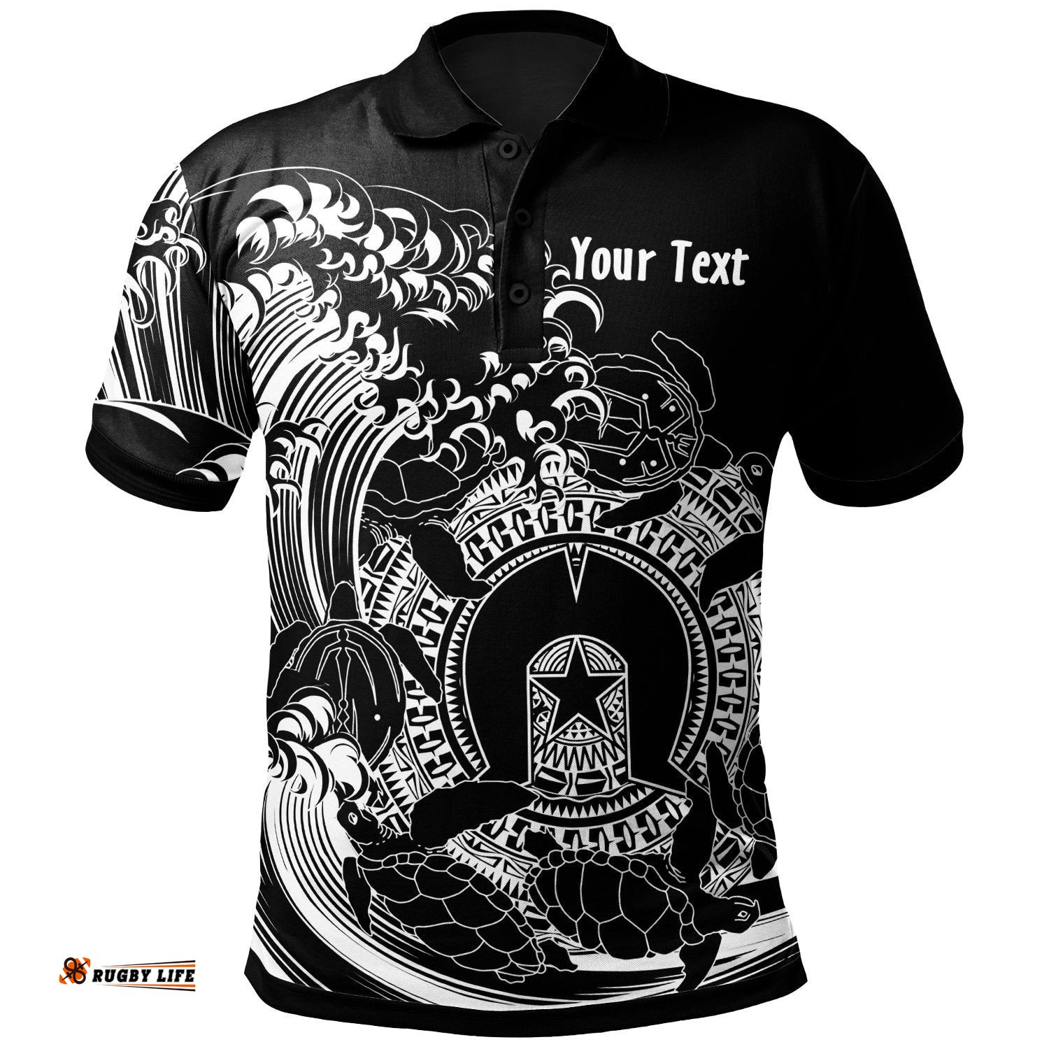 CustomAboriginal Polo Shirt, Torres Strait Islands in Wave Black