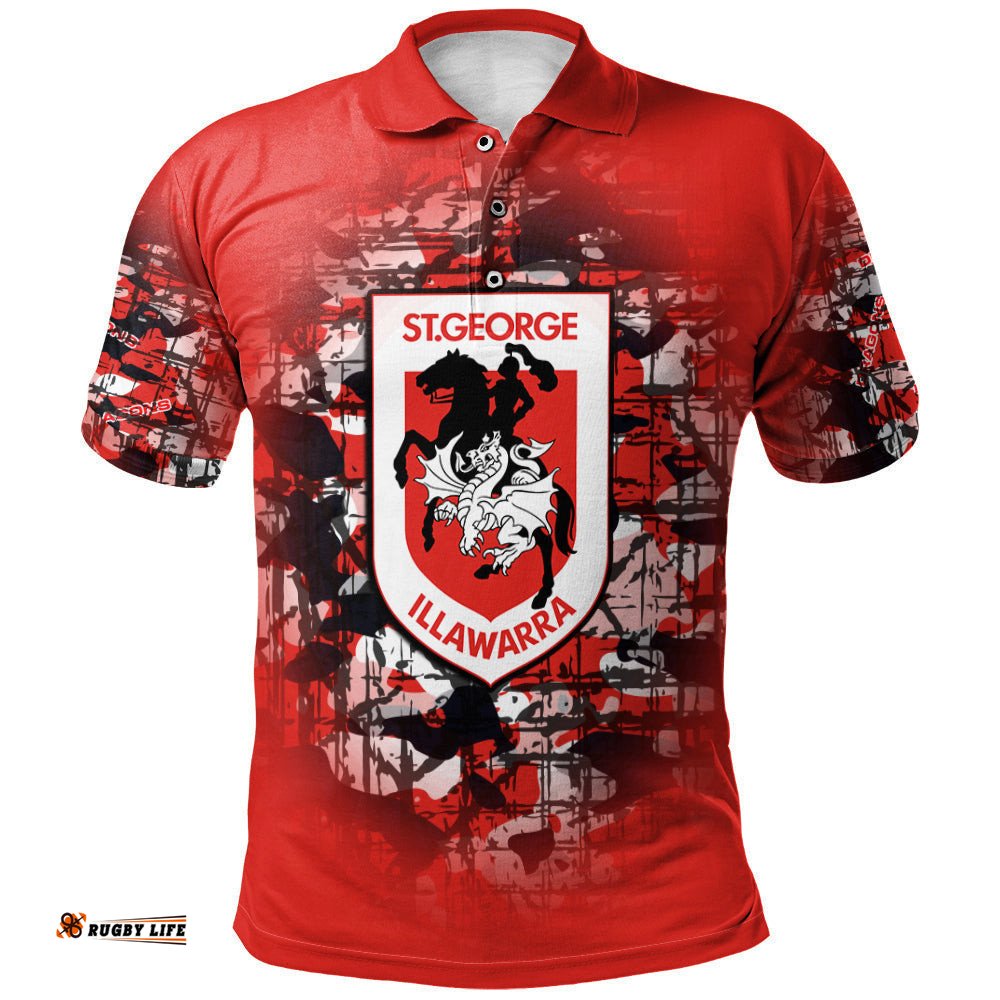St. George Illawarra Dragons Polo Shirt Camouflage Vintage  - NRL