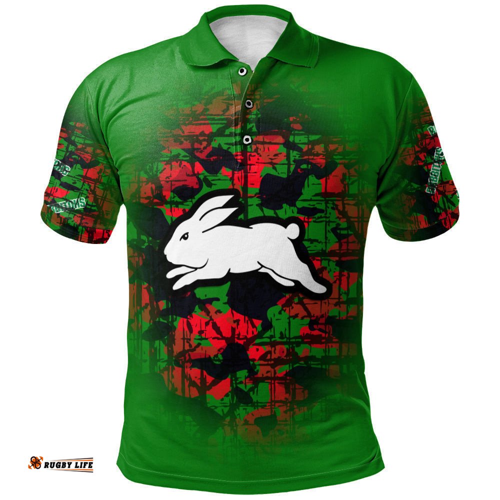 South Sydney Rabbitohs Polo Shirt Camouflage Vintage - NRL
