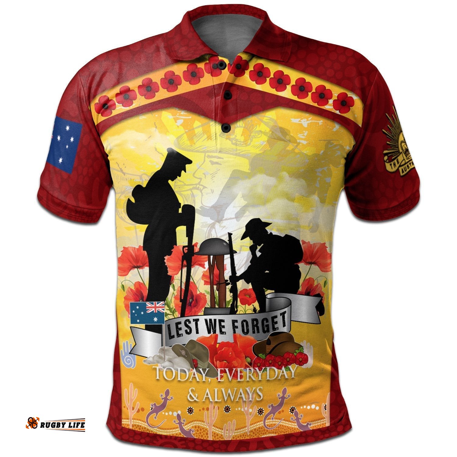 Anzac Polo Shirt - Lest We Forget Aboriginal Version