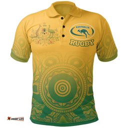 Custom Aboriginal Polo Shirt, Australia Rugby and Coat Of Arms