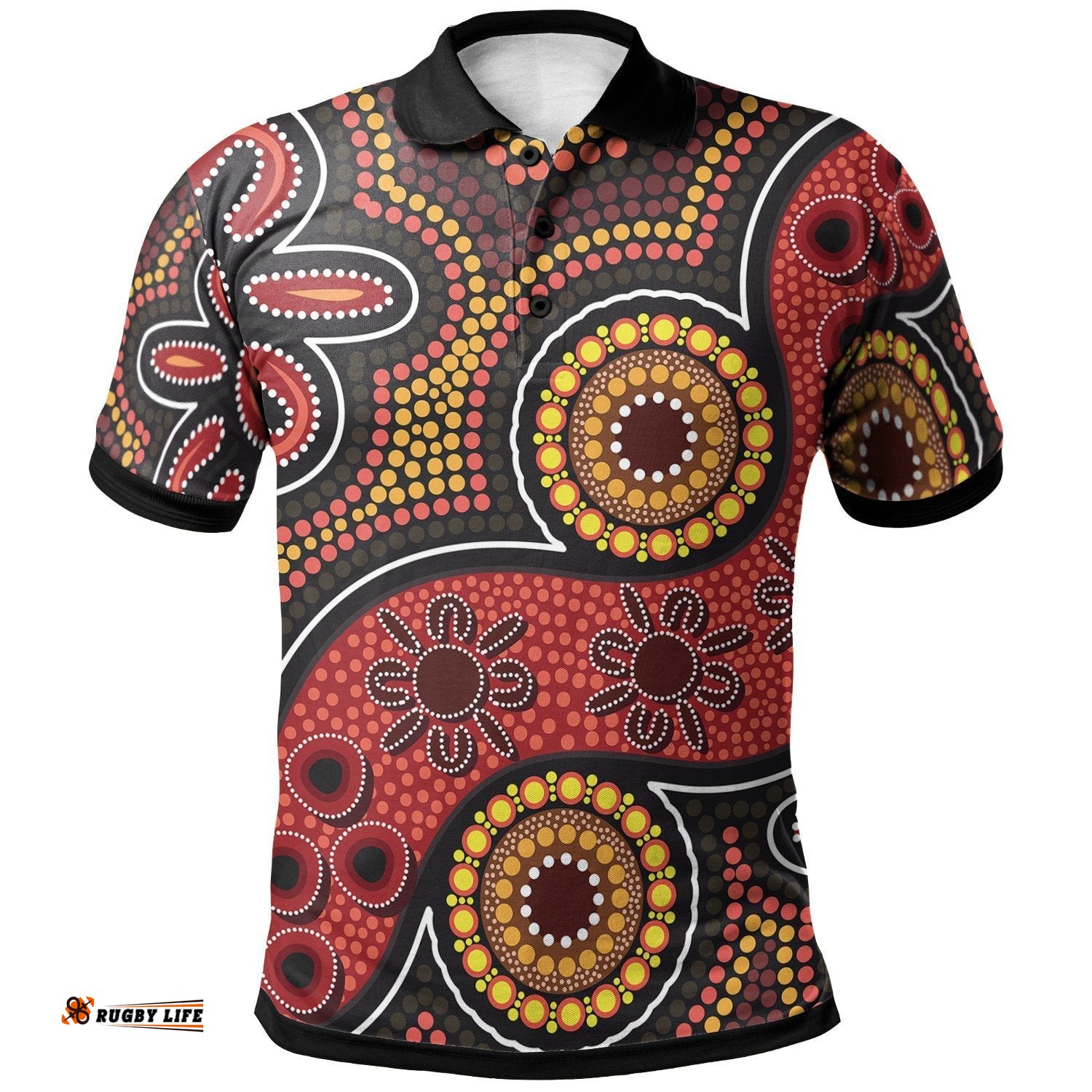 Aboriginal Polo Shirt - Indigenous Circle Dot Painting Style-
