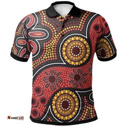 Aboriginal Polo Shirt - Indigenous Circle Dot Painting Style-