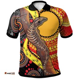 Polo Shirt - Australian Aboriginal Dot Painting Sun and Lizard