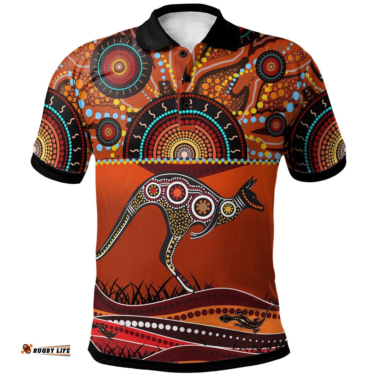 Aboriginal Polo Shirt - Kangaroo With Dot Painting