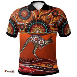 Aboriginal Polo Shirt - Kangaroo With Dot Painting