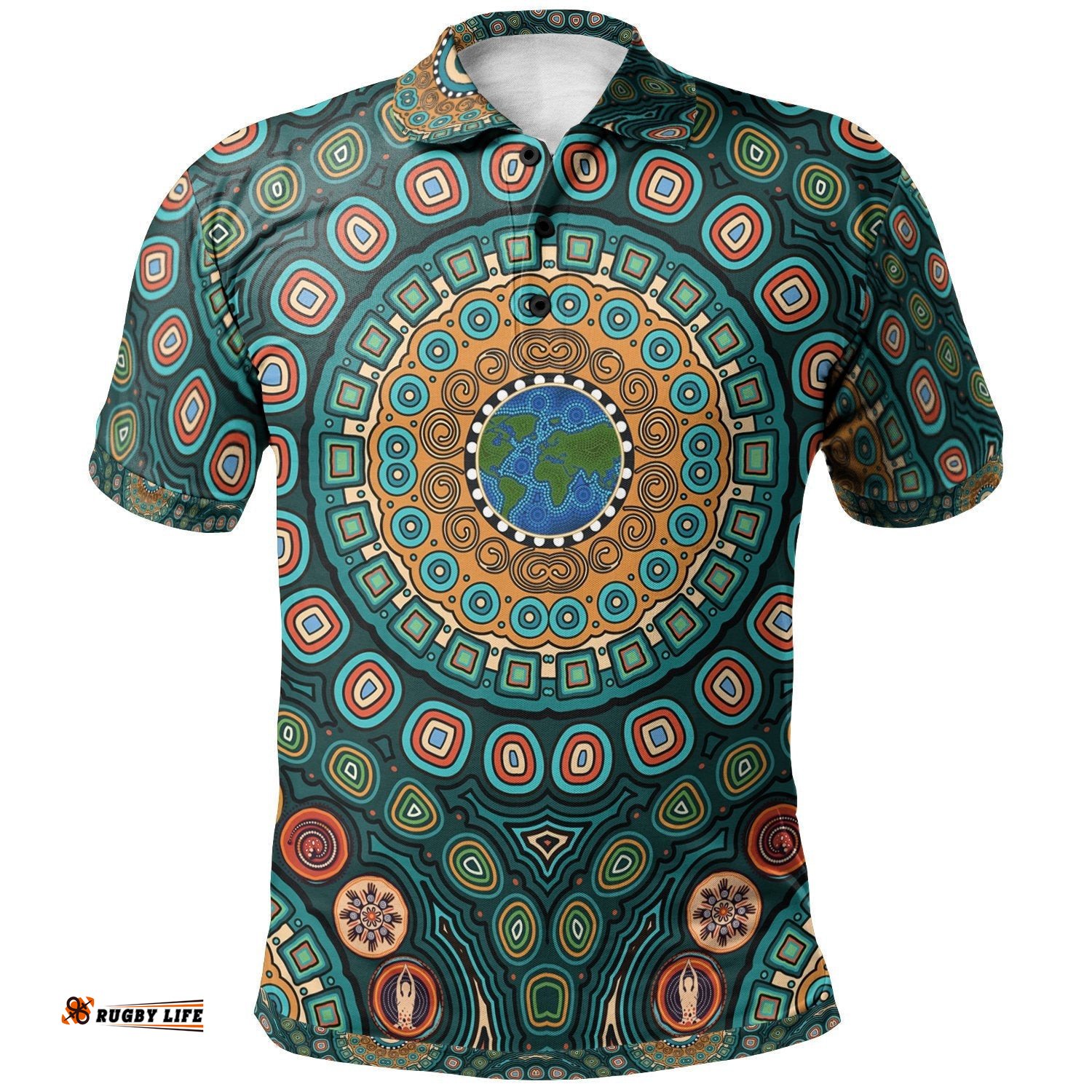 Polo Shirt - Aboriginal Green Dot Painting With Earth