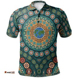 Polo Shirt - Aboriginal Green Dot Painting With Earth