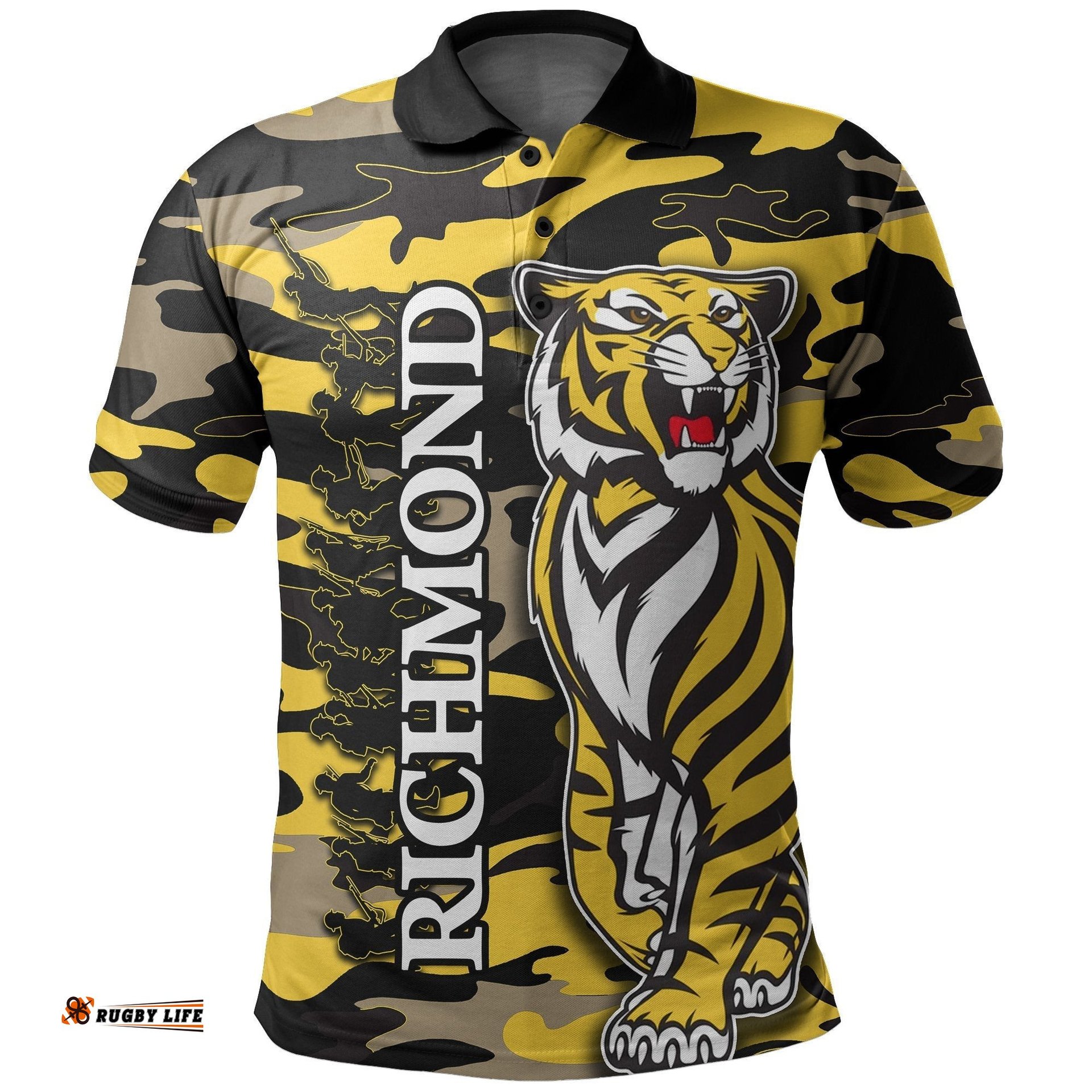Richmond Tigers Polo Shirt Anzac Day Army Style