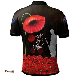 Anzac Polo Shirt - Remembrance Poppy Flowers