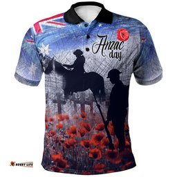 Anzac Day Polo Shirt - Lest We Forget Vintage Poppies