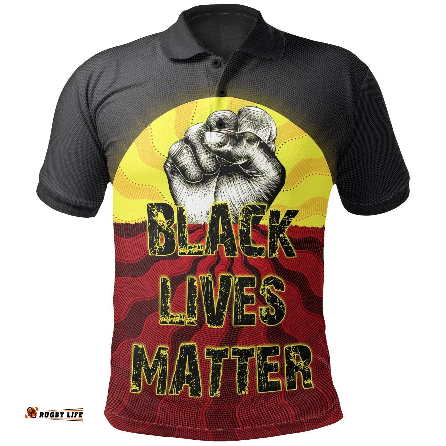 Polo Shirt, Aboriginal Black Lives Matter Sun Dot Painting