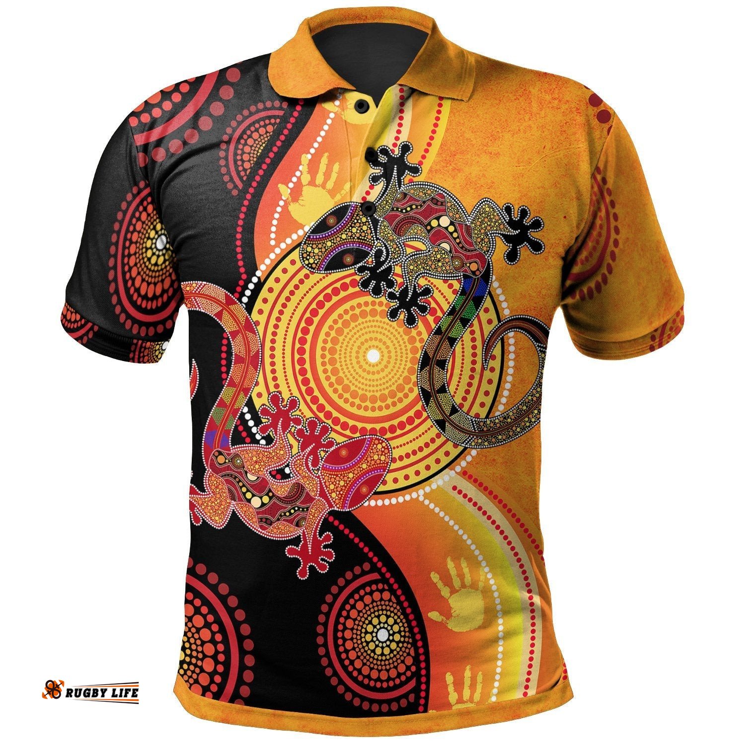Aboriginal Polo Shirt - Couple Aboriginal Lizards